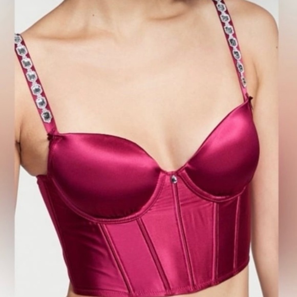 Victoria's Secret Other - VS Dream Angels Embellished Burgundy Satin Lightly Lined Demi Corset 32B